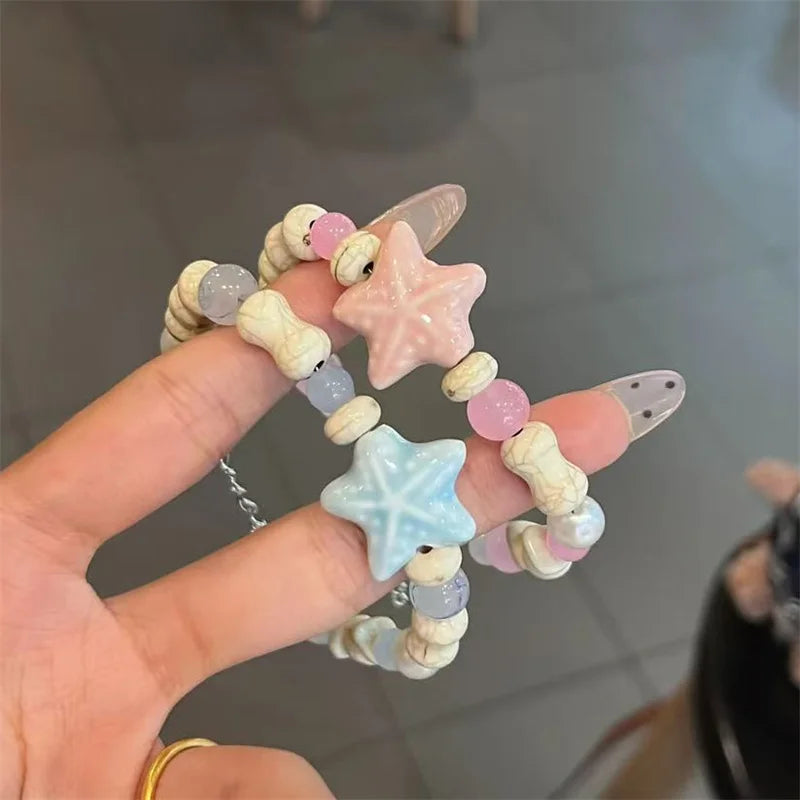 Bohemian Conch Starfish Shells Beaded Bracelets for Women Girls Boho Style Shell Beaded Beach Bangles Jewelry Gift Adjustable