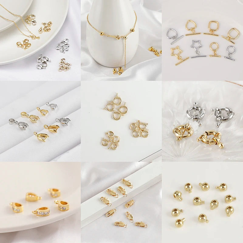 20Pcs Brass 18K Gold Plated Crimp End Caps with Loop Cord Tube Barrel  Ends Cap for Leather Cords And Chains Diy Jewelry Making