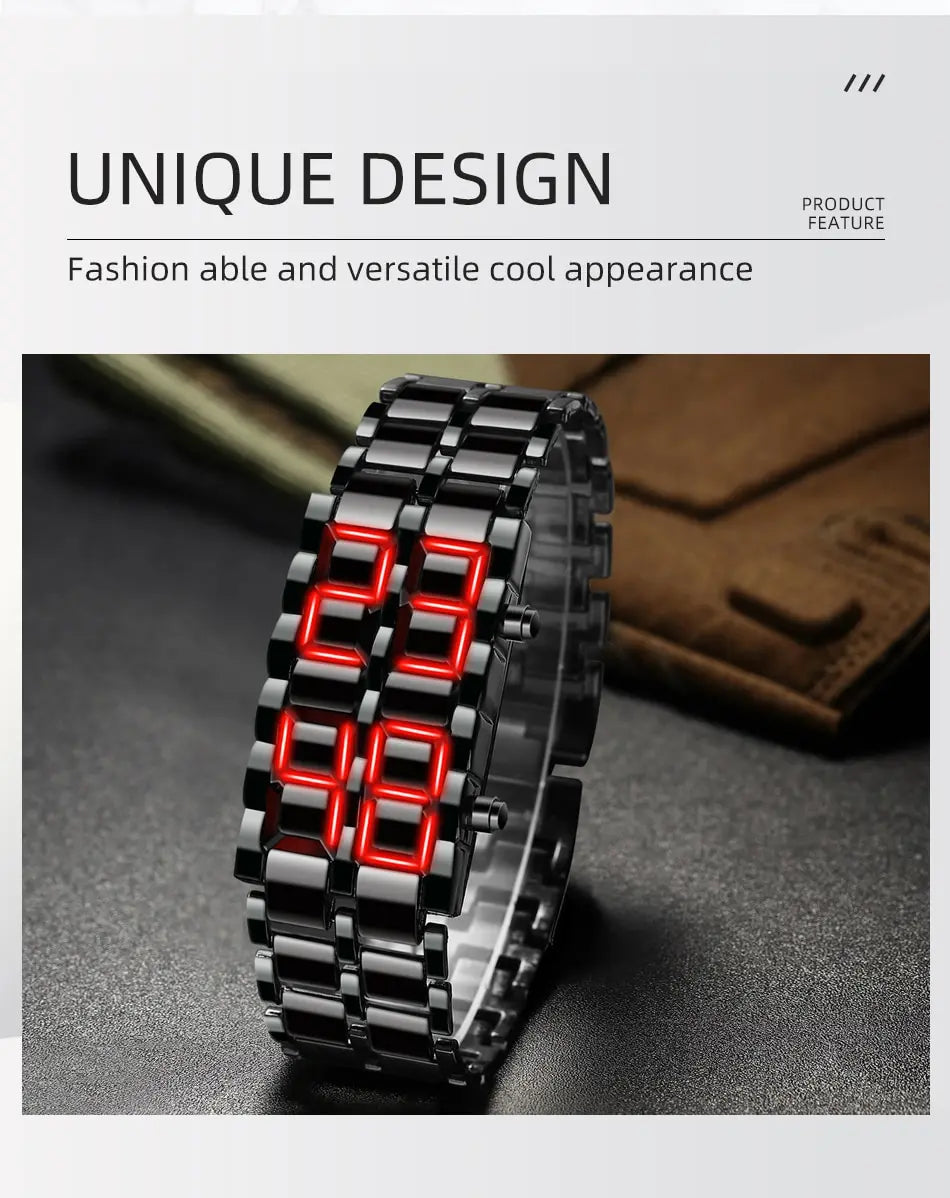 Fashion Mens Digital Lava Wrist Watch Men Black Full Metal Red Blue LED Display Watches Gifts for Male Boy Sport Creative Clock