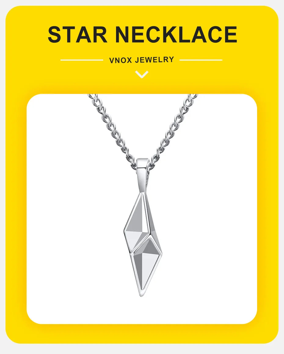 Vnox Star 4-Pointed Necklaces for Men, Stainless Steel Geometric Pendant Collar Valentine's Father's Day Birthday Gifts to Dad