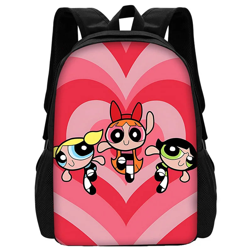 Cute P-PowerpuffS Girls 3 pcs set Child School Backpack with Lunch Bags ,Pencil Bags ,School Bags for Boys Girls Best Gift