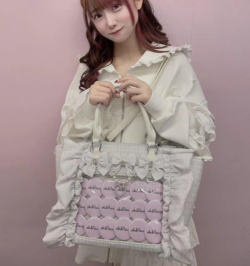Japanese Style Mine Ita Bag Ruffled Lace Women Girls Rhienstone Pearl Bowknot Square Tote Shoulder Portable Bolso Handbags