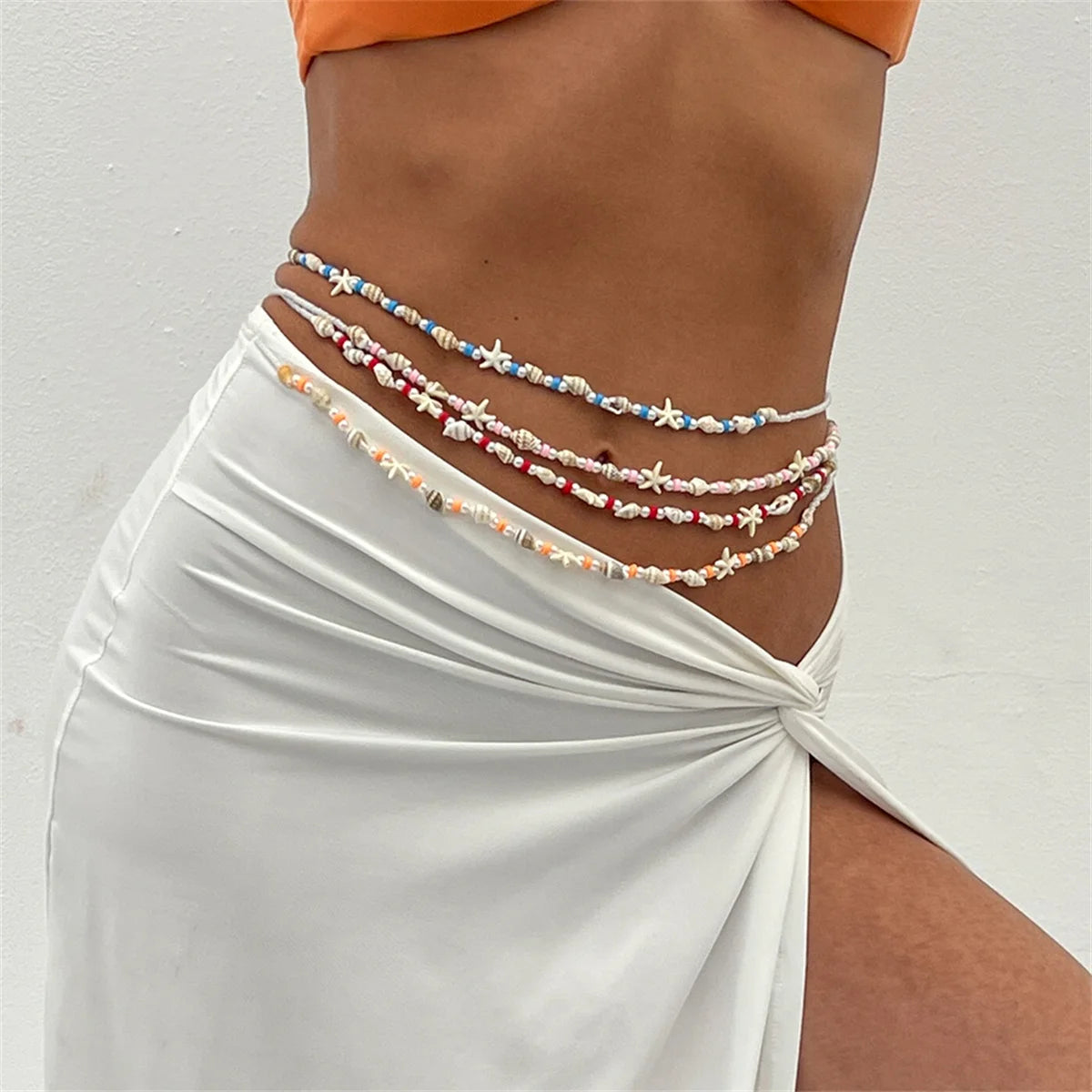 Ingemark Boho Simple Starfish Conch Seed Beads Waist Belly Chain for Women Summer Beach Bikinis Festival Y2K Body Jewelry Gift