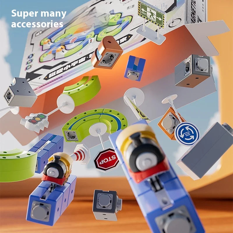 Magnetic Car STEM Racing Car Railtrack Set 2025 - Montessori Motorized Train & Gravity Maze Toy, Christmas Gift for Kids