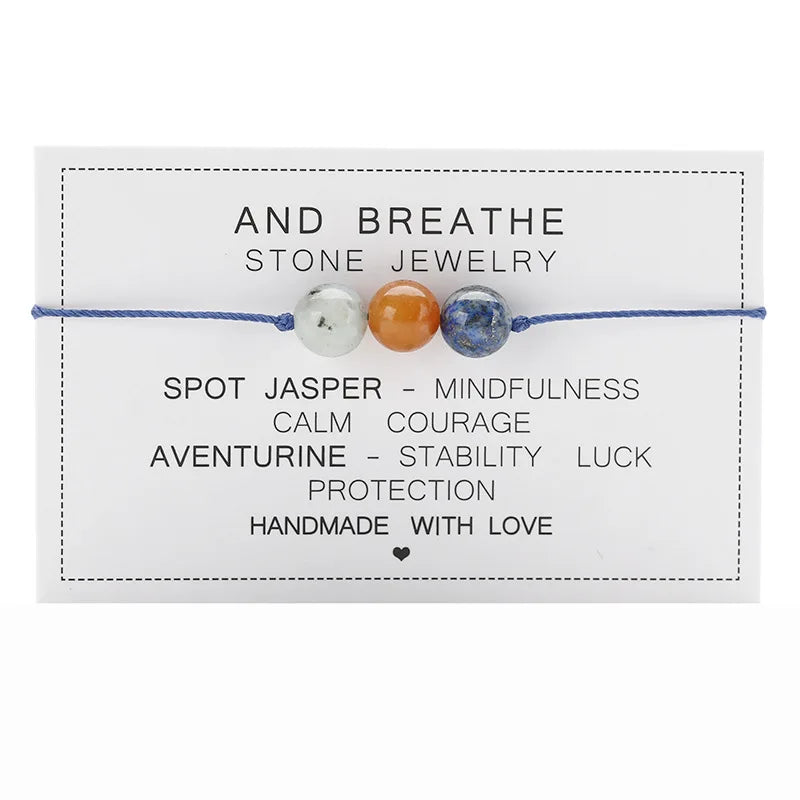 Natural Stone Crystal Round Bead Bracelet Handmade Braid Adjustable Paper Card Rope Chain Yoga Women Men Energy Healing Jewelry