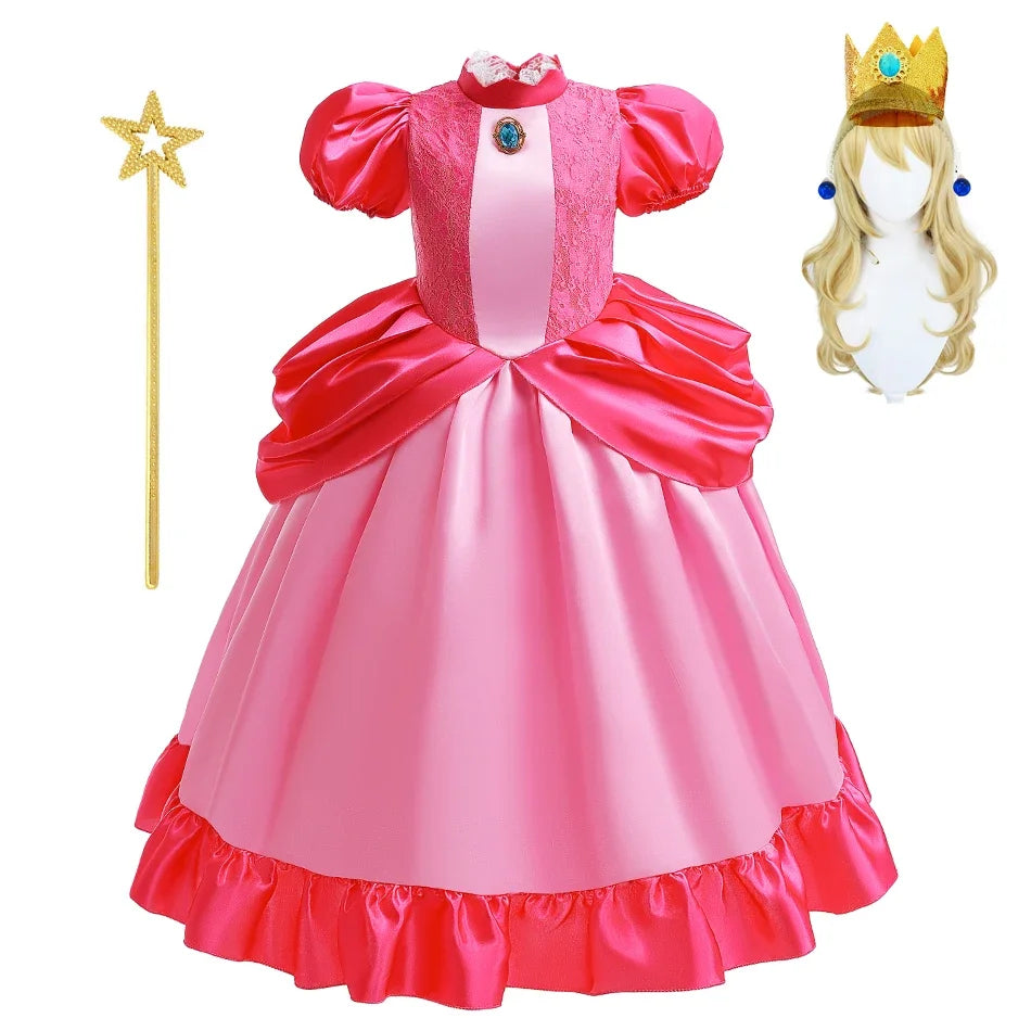Peach Dress For Girls Cosplay Dress Up Princess Costume Halloween Game Role Play 4 6 8 10 Yrs Kid