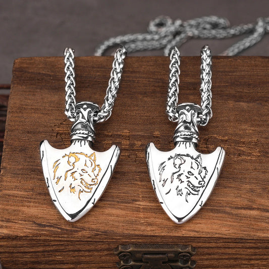 Vintage Viking Weapon Spear Pendant Necklace Stainless Steel Nordic Wolf Totem Amulet Jewelry Halloween Party Gift for Men Women