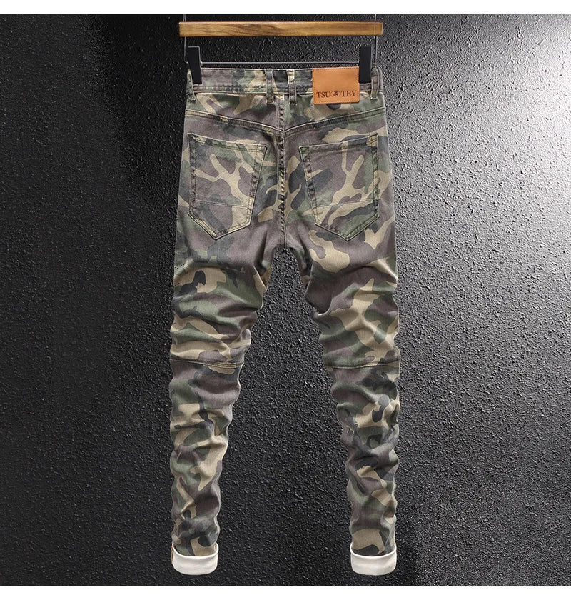 Streetwear Fashion Men Jeans High Quality Stretch Slim Fit Camo Trousers Embroidery Patch Designer Hip Hop Denim Pants Hombre