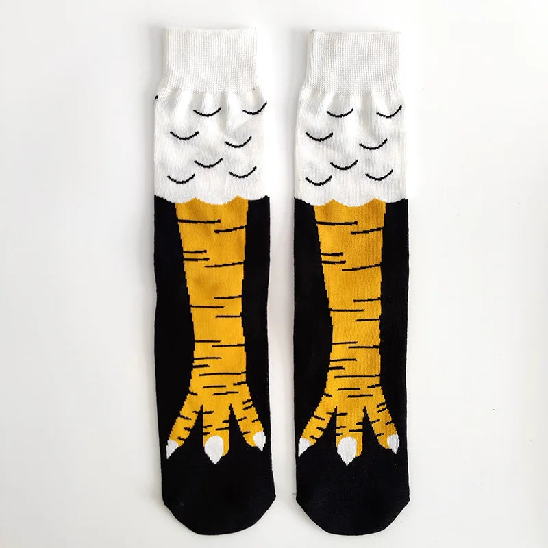 Men Funny Chicken Paw Crew Socks Hen's feet Yellow Long Leg Man Couple School Freak 3D Socks