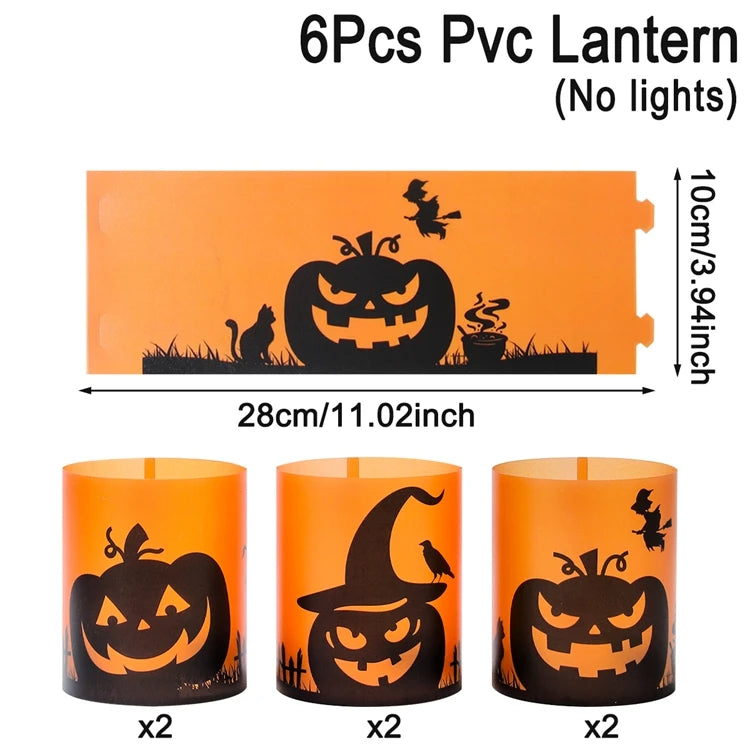 6pcs Halloween Pvc Lantern Ghost Pumpkin Bat Lampshade No Lights Halloween Party Home Table Decoration Haunted House Horror Prop