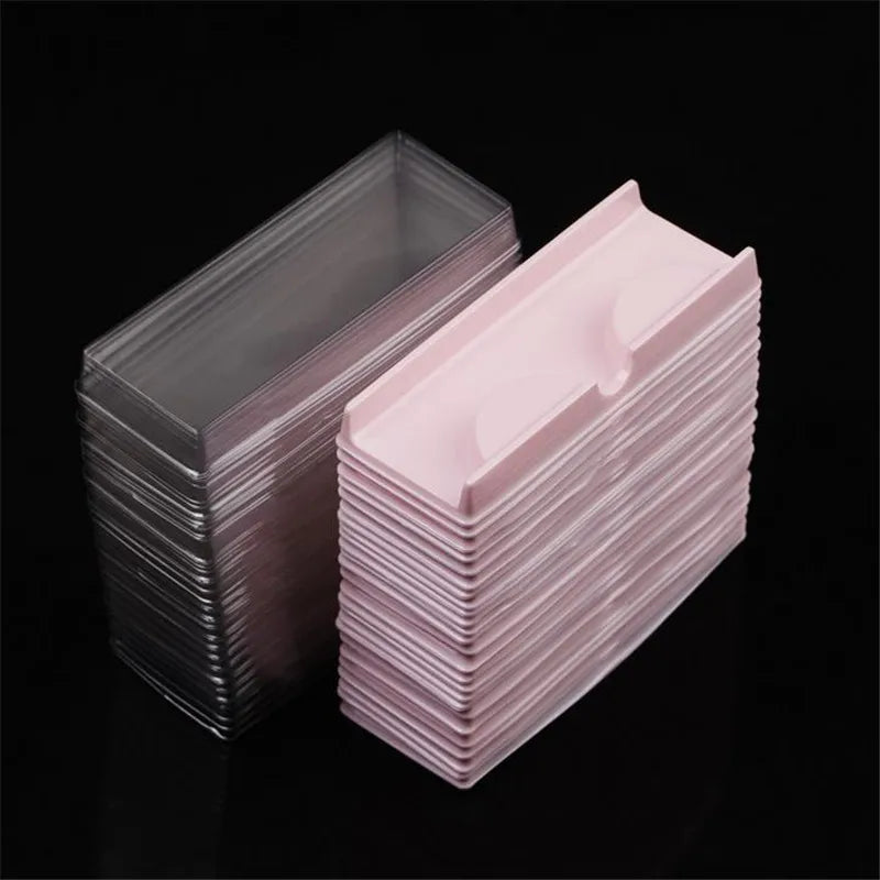 50pcs/set Plastic Pink Beige Transparent Eye Lashes Case Lot Eyelashes Case Storage Packing Box Make Up Case 40#41