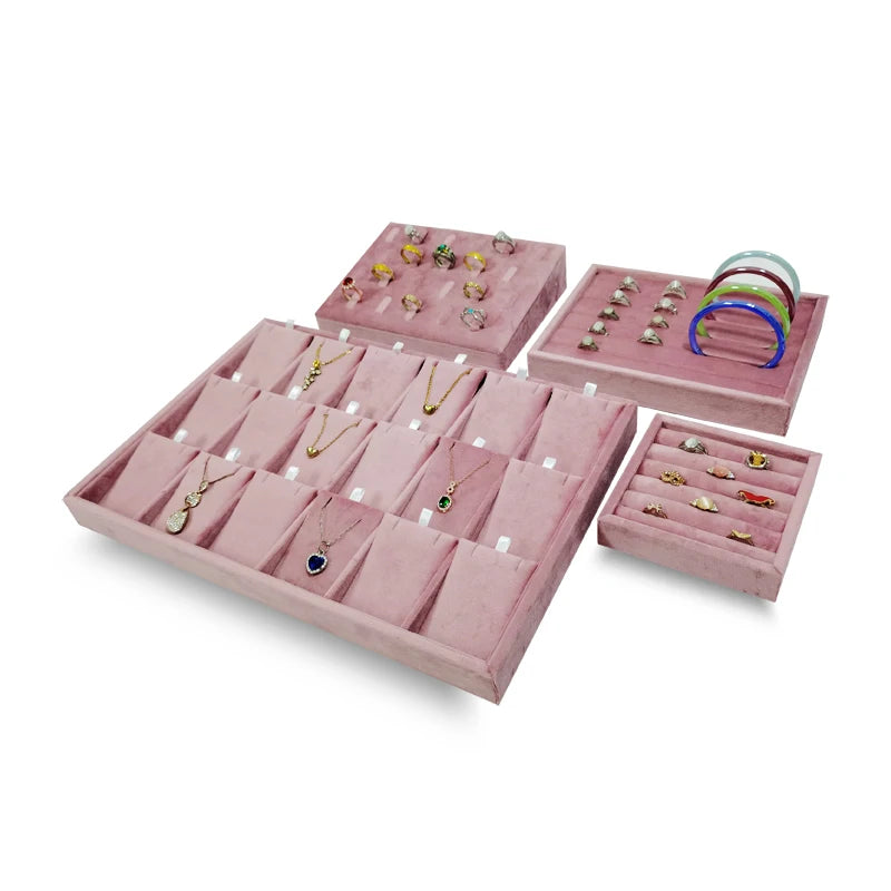 High End Pink Velvet Jewelry Display Props Ring Earrings Holder Necklace Bracelet Tray Organizer Jewelry Store Window Display