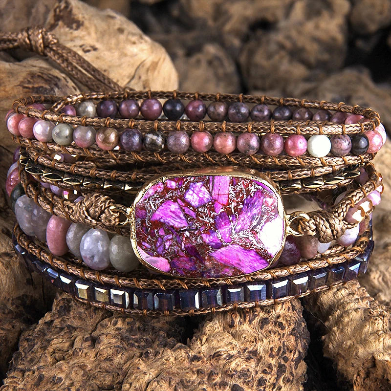 RH Fashion Bohemian Jewelry Natural Stones Charm 5 Strands Mix Handmade Wrap Bracelets Festival Gift
