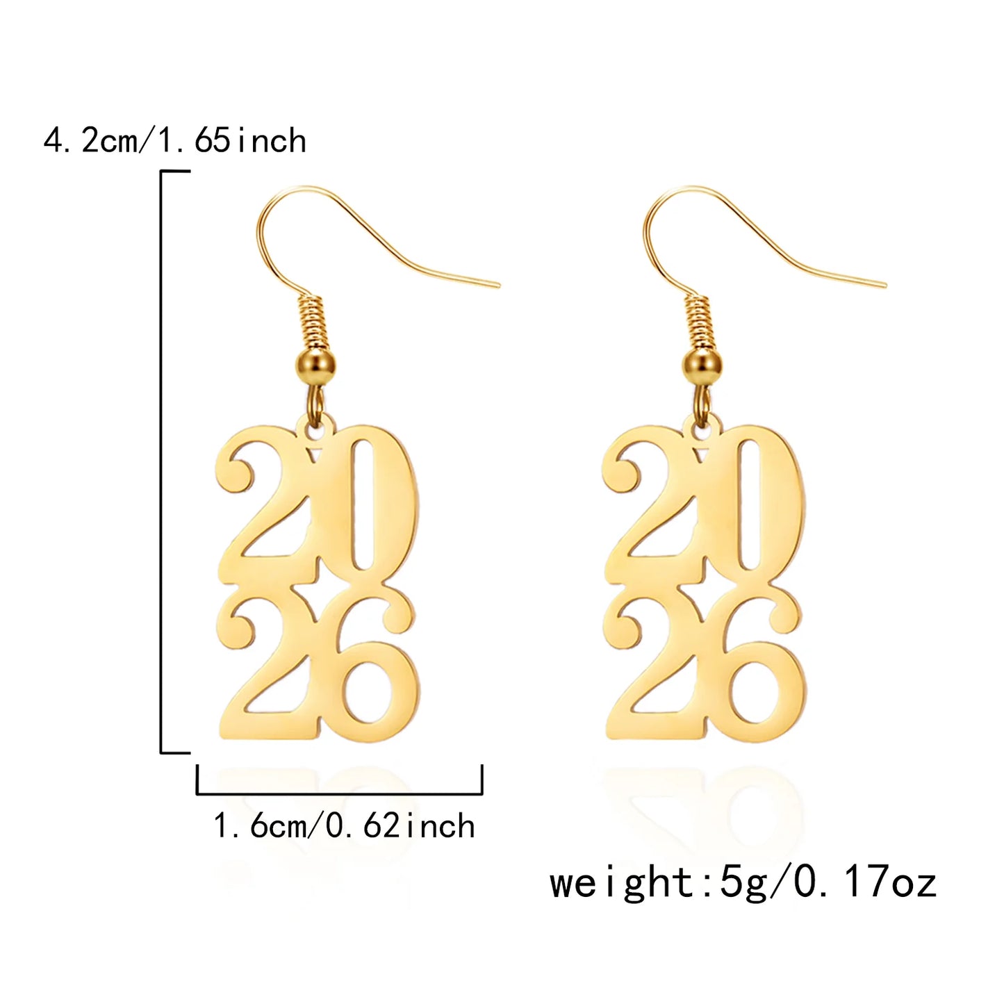 2026 Number Gold Color Stars Drop Earrings for Women Geometric Dangle Hanging Earrings Party New Year Jewelry Gifts