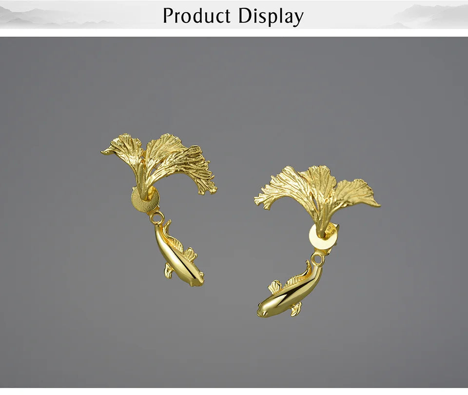 Lotus Fun 18K Gold Unusual Divided Design Fighting Fish Stud Earrings for Women Real 925 Sterling Silver Original Fine Jewelry