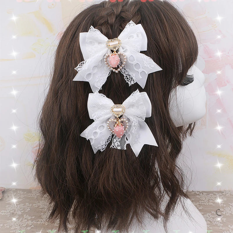 Women's Hair Accessories Strawberry Bow Lace Handmade Hair Clips Trendy Girl's Gift Lo Black Beige White Bowknot Hair Clip