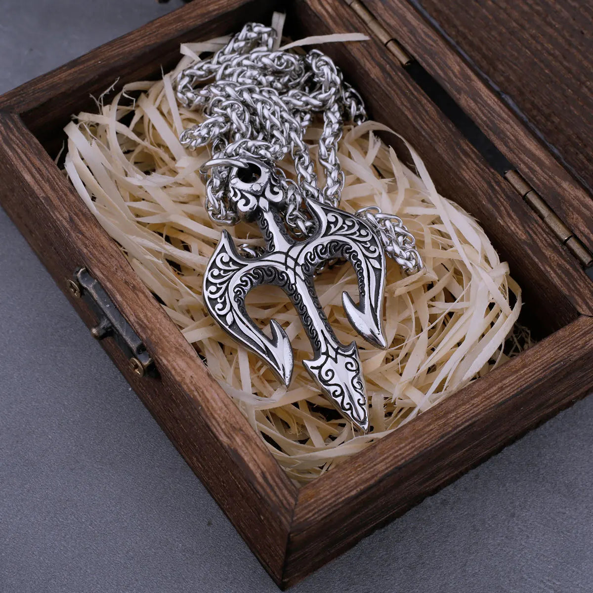 316L Stainless Steel Greek Mythology Poseidon Trident Necklace Fashion Retro Hip Hop Street Men and Women Amulet Pendant Jewelry