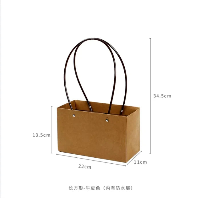 10pcs Christmas Gift Flower Kraft Paper Handbag Flower Arrangement Portable Box Rectangular Trapezoidal Flower Handheld Gift Box