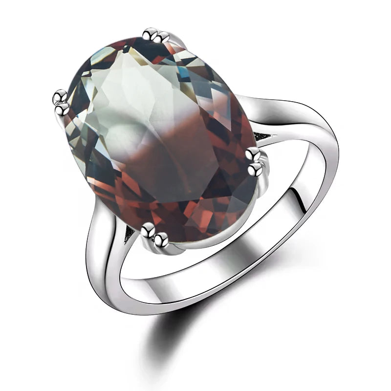 S925 Silver Fashion Large Oval AAAAA Zircon Rainbow Gemstone 13*18mm Multicolor Tourmaline For Woman Wedding Ring Bridal Jewelry