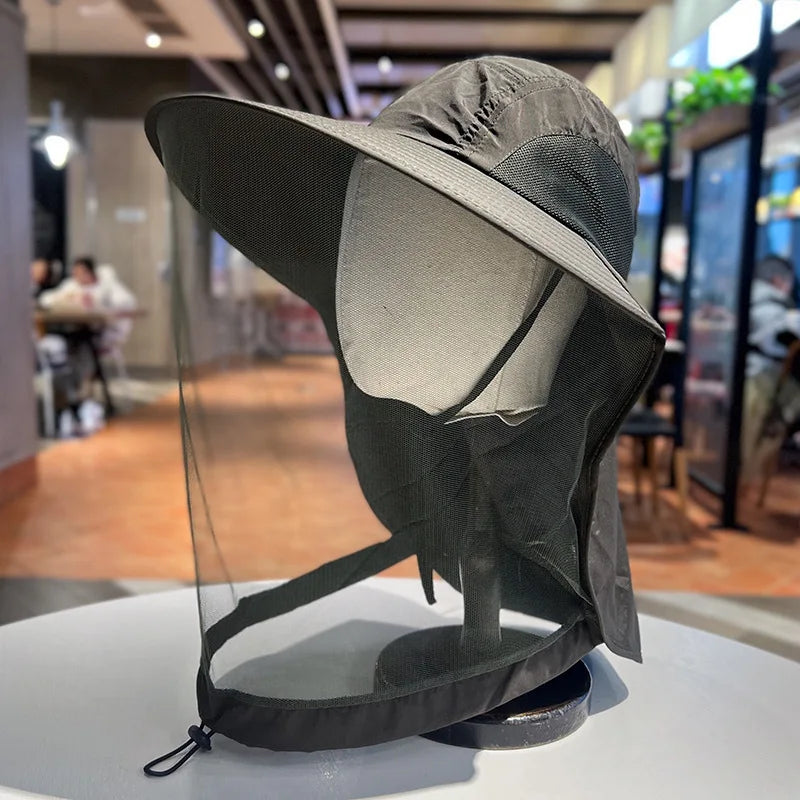 Outdoor Mosquito Repellent Hats - Sun Protection, Breathable Mesh Mask, Face Cover, Suitable for，mountaineering，Night Fishing