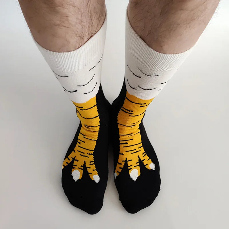 Men Funny Chicken Paw Crew Socks Hen's feet Yellow Long Leg Man Couple School Freak 3D Socks