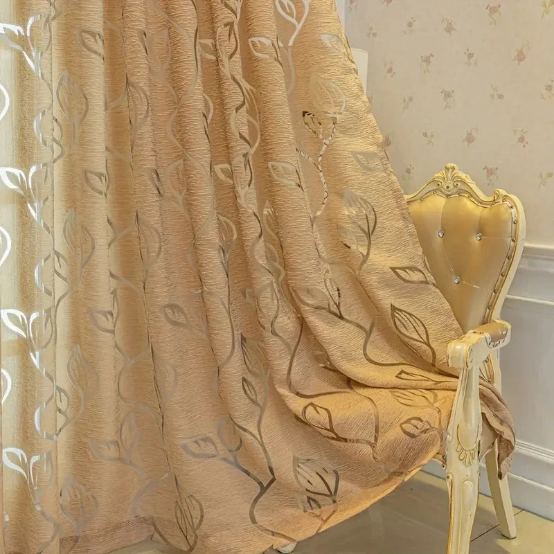 Simple and Casual Style Leaf Cutting Flower Gauze Curtain Suitable for Bedroom Living Room Home Decoration 1PC