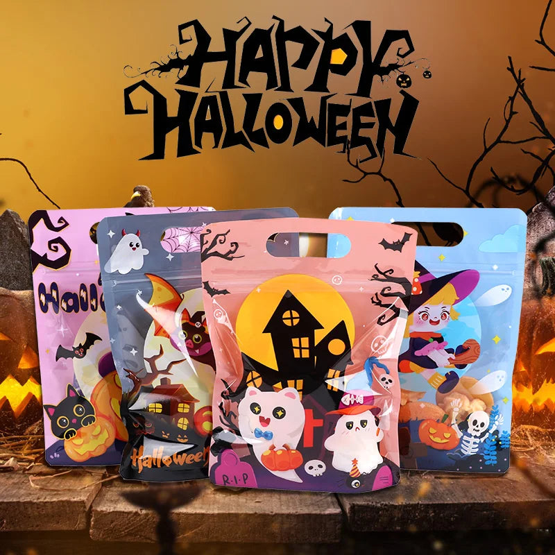 Halloween Party Candy Bag Cartoon Pumpkin Ghost Self Sealing Bag Kids Trick or Treat Cookies Snack Packaging Decoration Favors