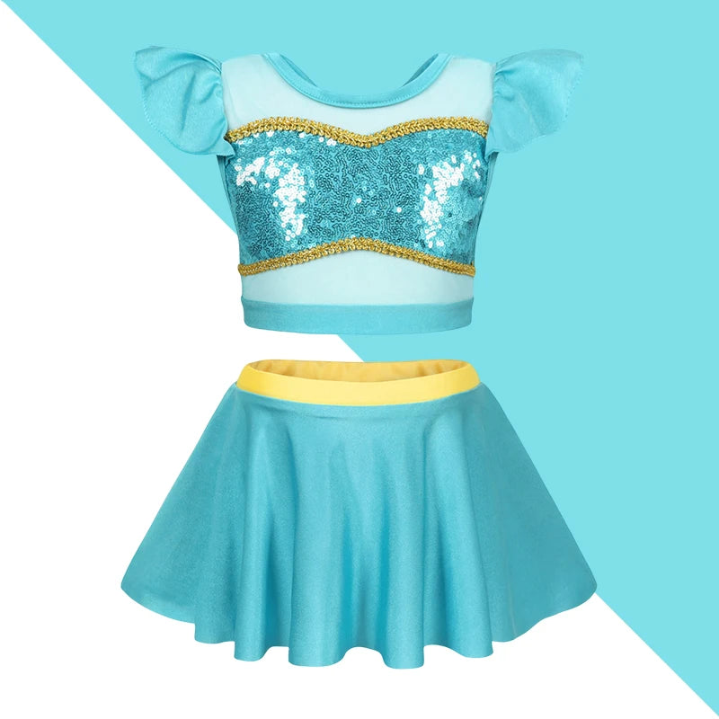 2025 Girls Two Piece Swimsuit Anna Elsa Belle Swimwear Princess Bodysuit Swimwear for Girls Childrens Bikini Beachwear Clothes