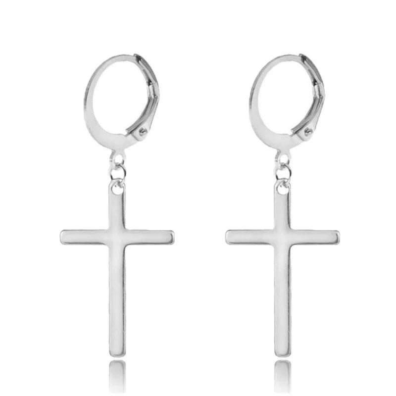 New Trendy Punk Zircon Crystal Cross Earring for Women Men Goth Hip Hop Piercing Black Hoop Earrings Fashion Party Jewelry Gifts