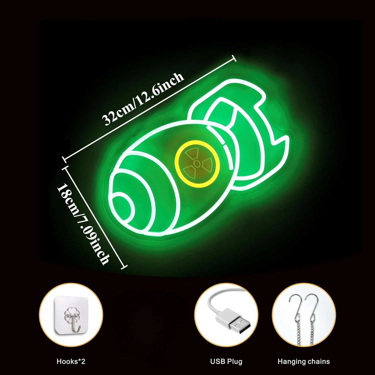 Nuclear Bomb Neon Sign LED Neon Light Sign for Game Room Man Cave Bedroom Bar Decor Birthday Christmas Gift for Gamer Him Boys