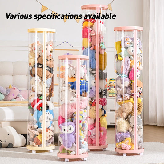 Transparent Doll Storage Box Plush Toy Circular Organization DIY Zipper Storage Tube Children's Toy Organizer Kid Christmas Gift