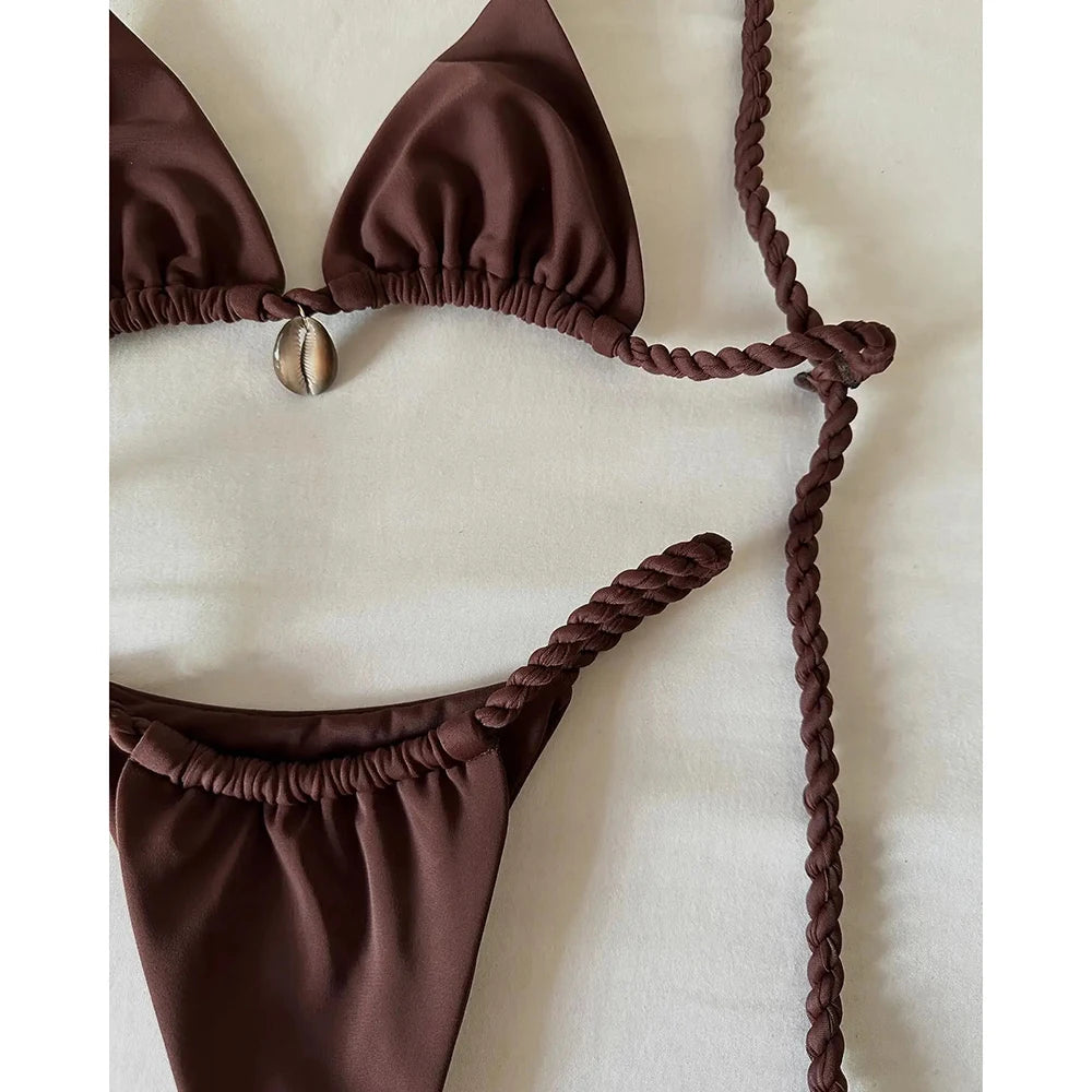 Micro Bikinis Sexy Women Swimsuits Swimwear 2025 Push Up Bikini Set Shell Bathing Suit Halter Beachwear Brazilian Biquini Female