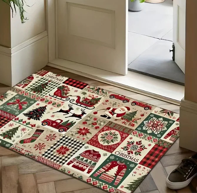 1pc Merry Christmas Area Mat Suitable for Living Room Bedroom Kitchen Christmas Gift Room Mat Christmas Retro Home Decoration