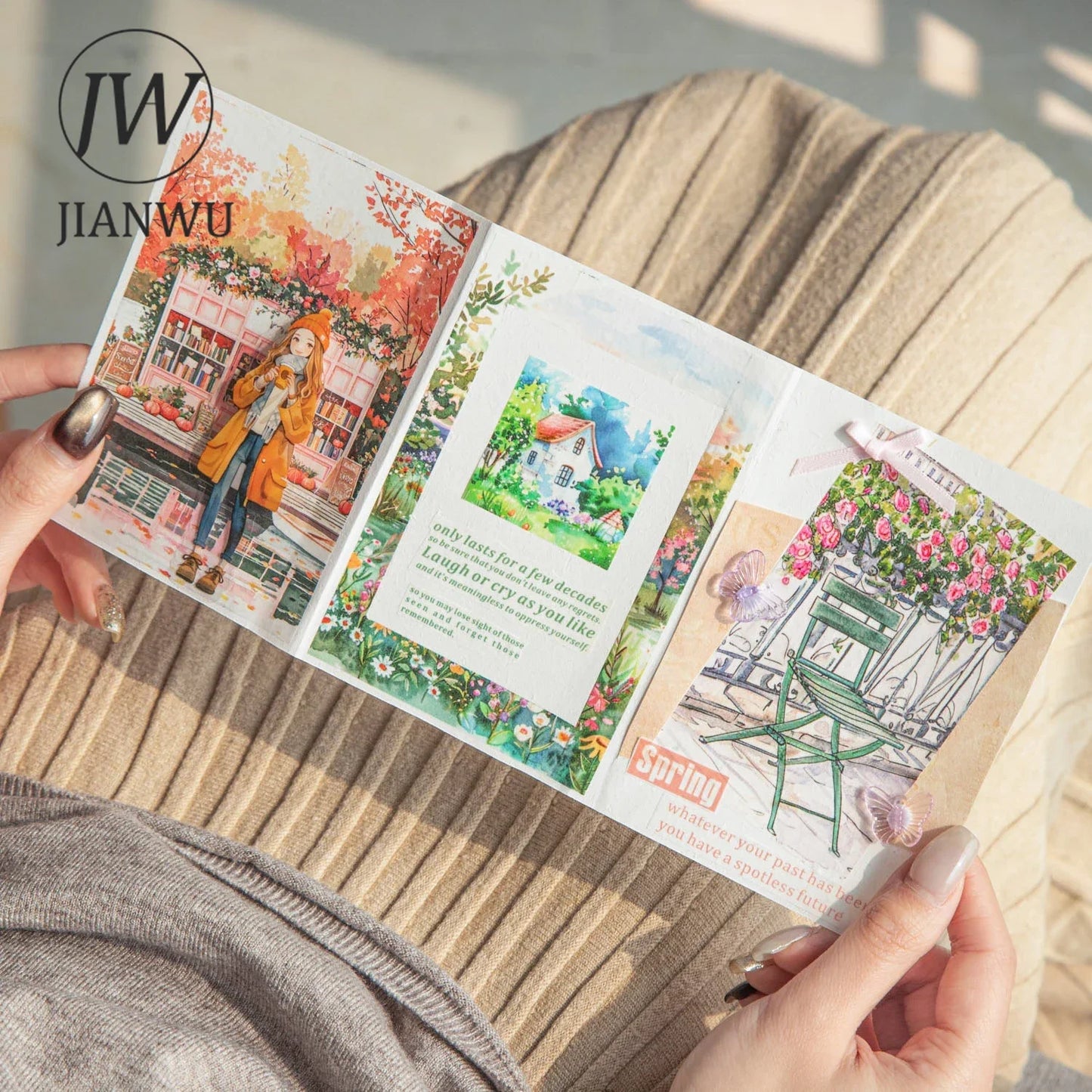 JIANWU 80mm*200cm Road View Series Vintage Travel Flower Landscape Material Collage Washi Tape Creative DIY Journal Stationery