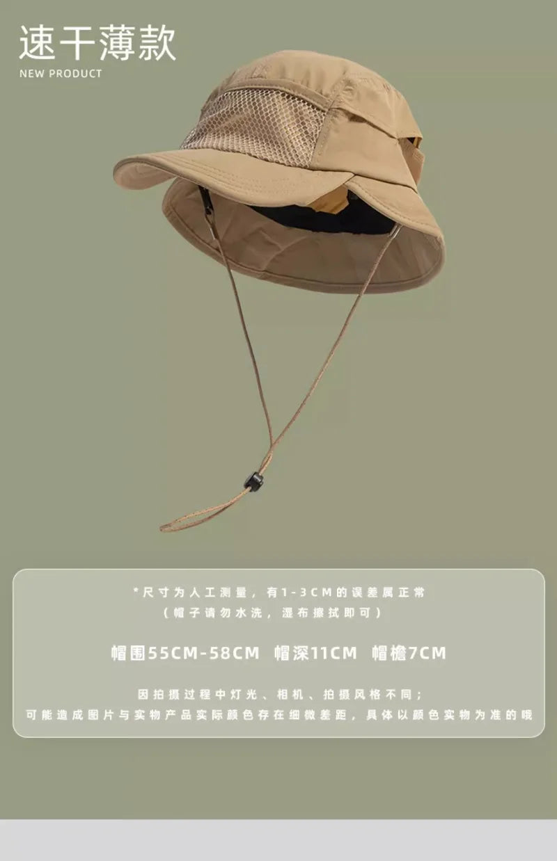 Japanese Outdoor Camping Sun Protection Bucket Hats Women Summer Thin Quick-drying Breathable Neck Protection Men's Caps