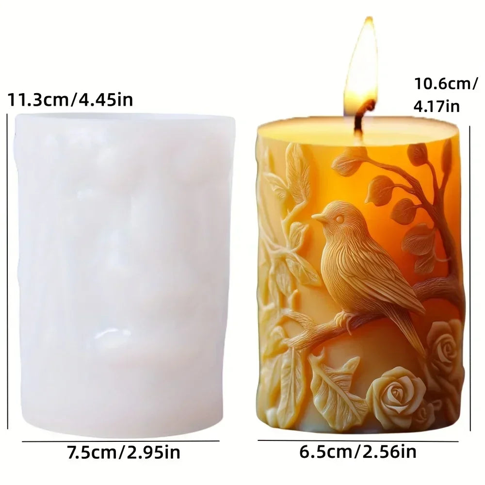 DIY elk relief cylindrical candle silicone mold sika deer flower relief resin mould Forest sika deer gypsum molds Christmas gift