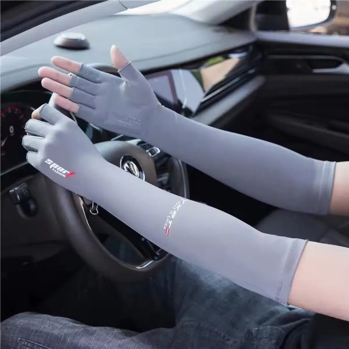 Ice Silk Sleeves Women Summer Sun Protection Men Fishing Cycling Breathable Two-Finger Non-Slip Gloves Arm Warmer Driving Sleeve
