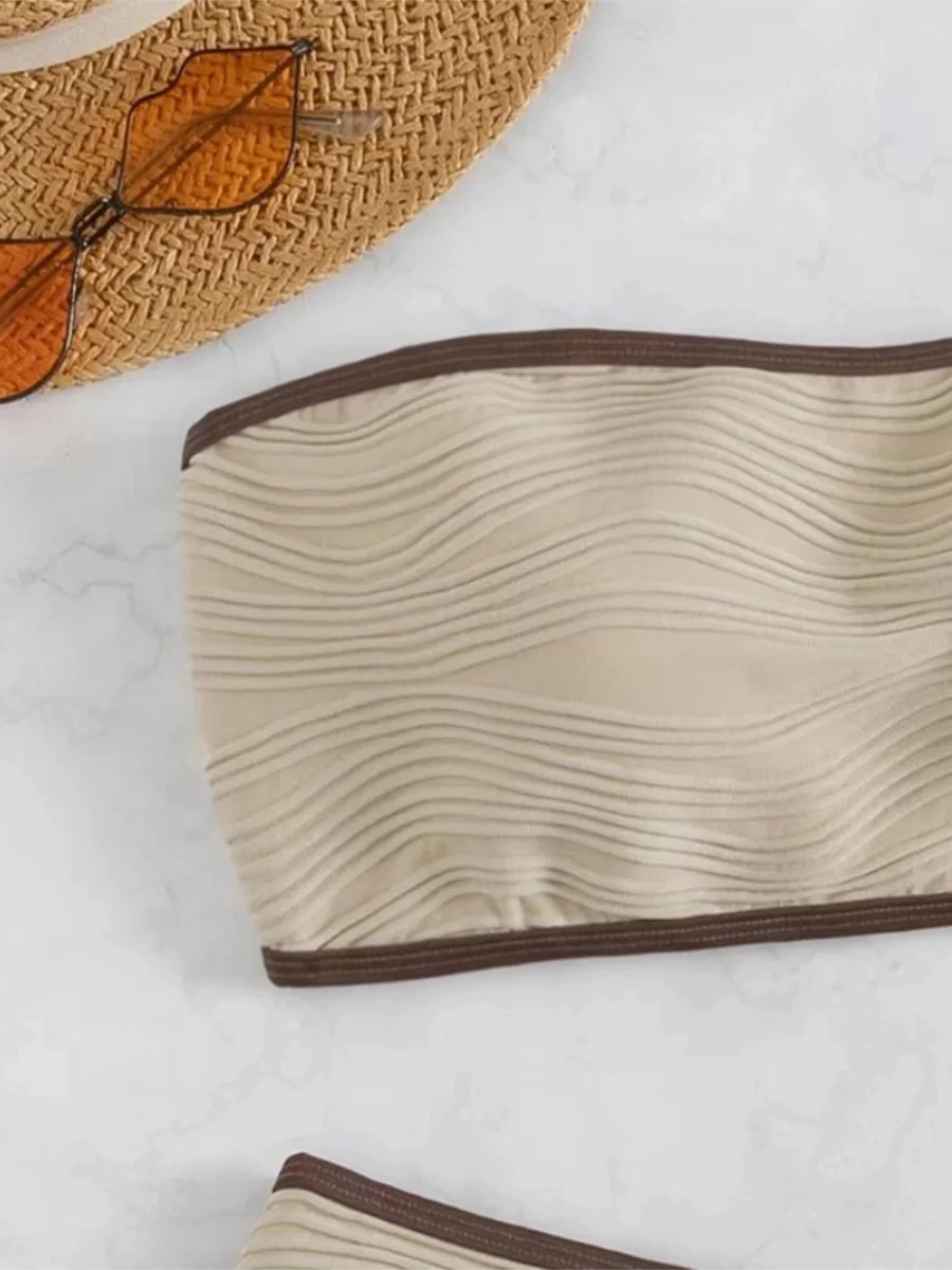 Contrast Binding Bandeau Bikinis 2025 Women Sexy Thong Swimsuit Push Up Swimwear Female Bathing Suit Swimming Summer Beachwear