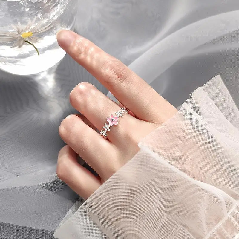 Vintage Rose Flower Rings For Women Korean Style Adjustable  Sakura Princess Finger Ring Bride Wedding Engagement Party Jewelry