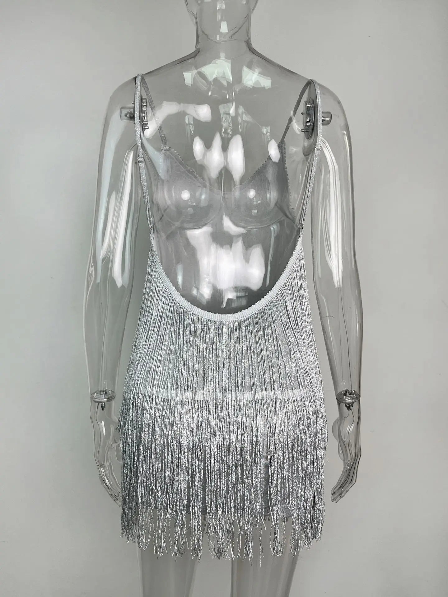 Leosoxs Women Sexy Deep V-Neck Spaghetti Straps Fringe Bodycon Mini Dress Tassels Backless Gatsby Cocktail Club Party Dresses