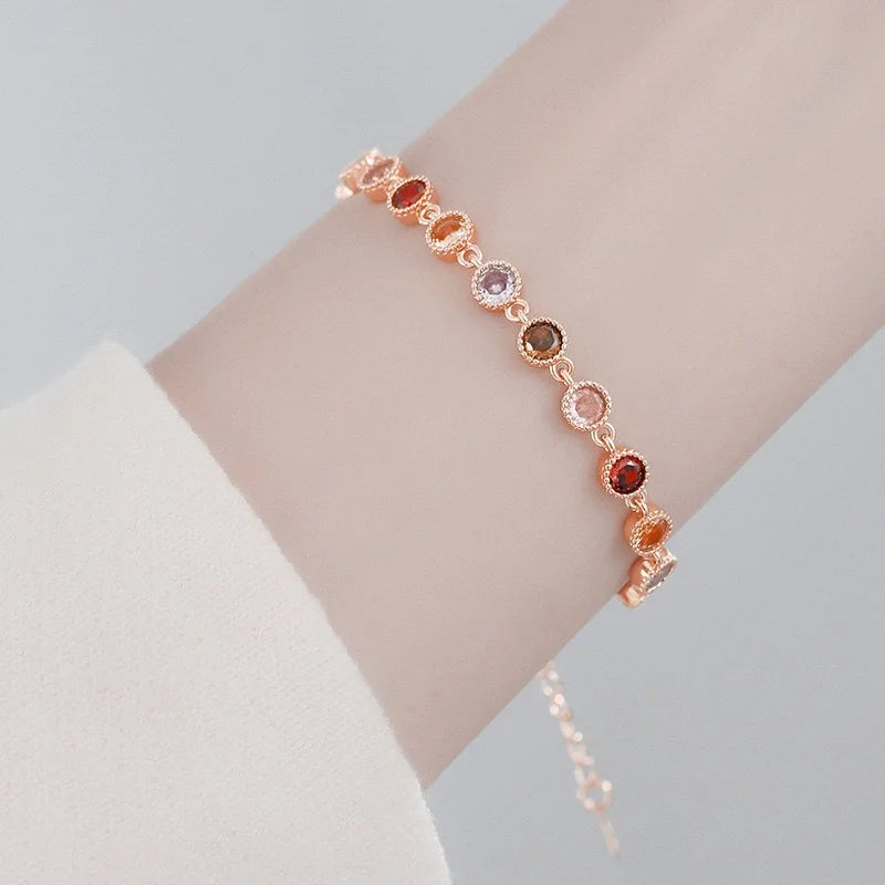 925 Sterling Silver Rainbow Zircon Round Chain Charms Bracelets Woman Couple Designer Jewelry Accessories Wholesalea Jewellery