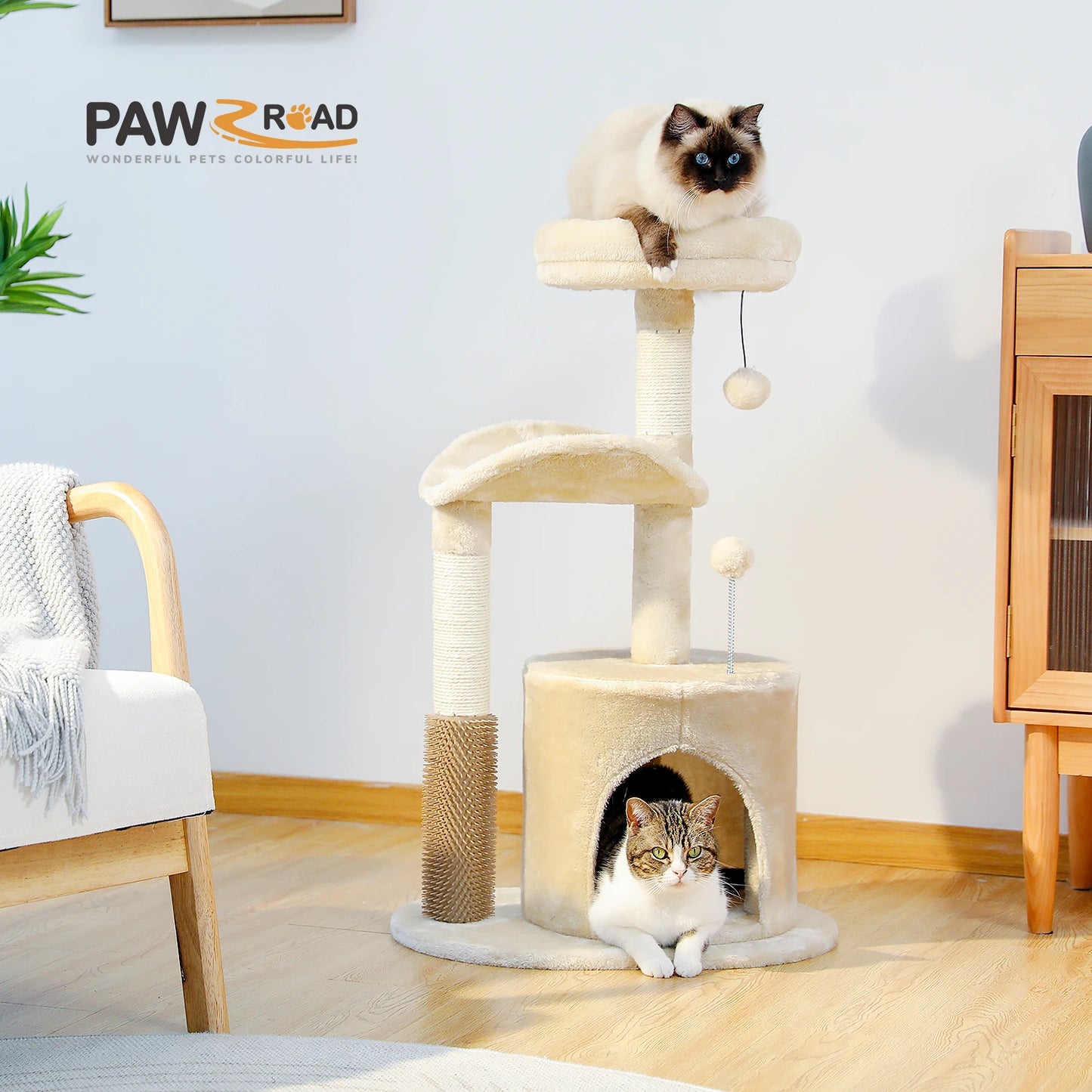 Pet Cat Tree House Condo Perch Entertainment Playground Stable Furniture for Kitten Multi-Level Tower for Large Cat Cozy Hommock