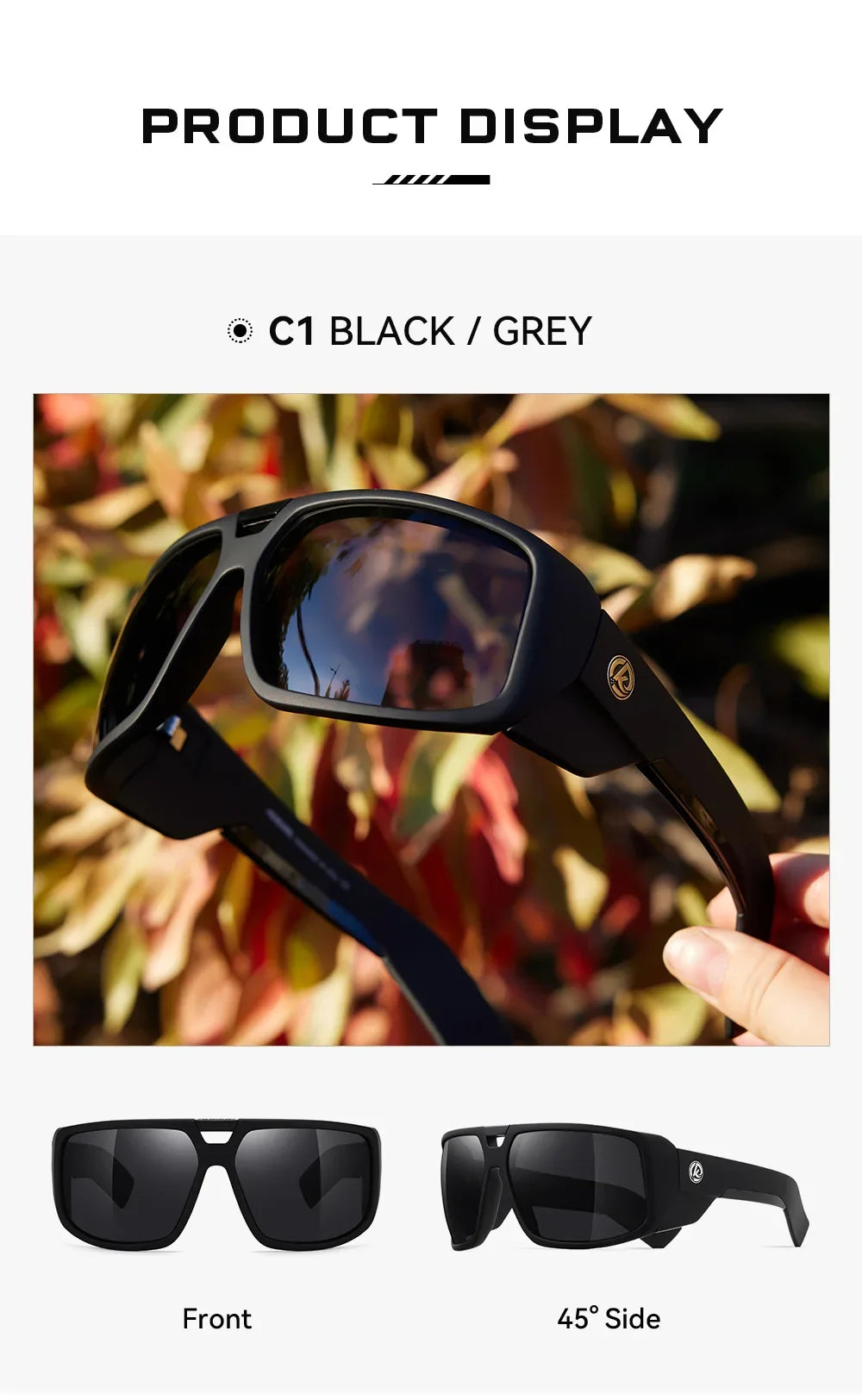 KDEAM New Large Frame Designer Polarized Men Sunglasses Luxury Brand Windproof Driving Glasses Fishing Eyewear Fashion Women Eye