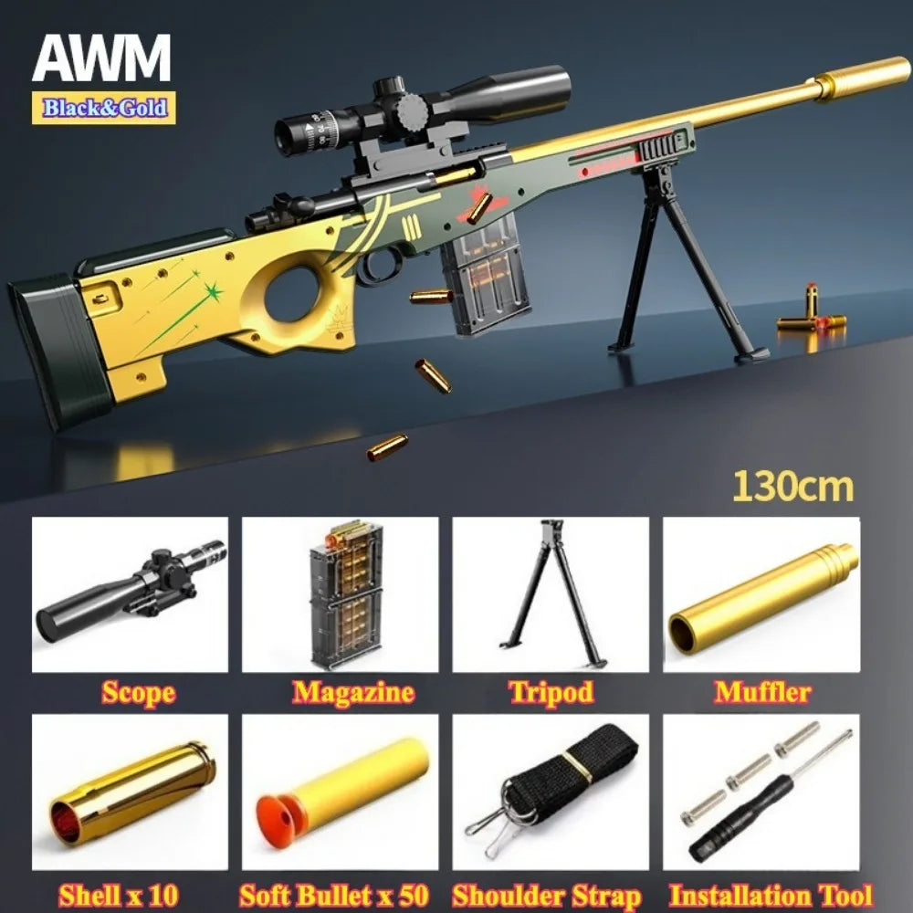 AWM Shell Soft-Bullet Gun Can Be Fired Toy Gun Manually Loaded Outdoor Combat Sniper Rifle Model Christmas Gift for Boy Adult