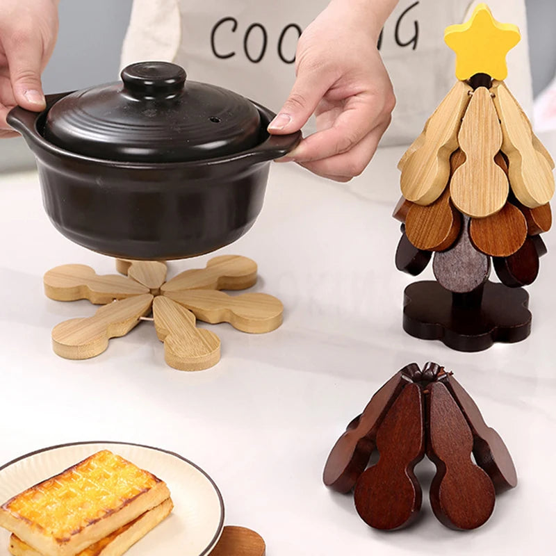 A tree heat insulation pad, solid wood coasters, home table decoration gourd high-temperature resistant placemats Christmas gift
