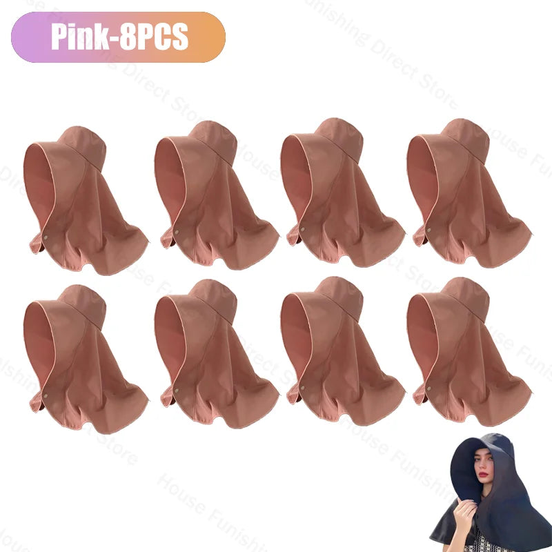 Summer Women Cap Outdoor Uv Anti Neck Protection Sun Visors Hat Fishing Hiking Big Brim Shawl Sunscreen Ponytail Cap Solid Color