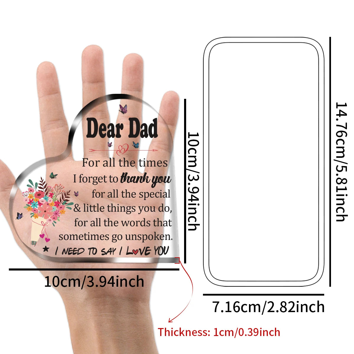 Birthday Gifts For Father Thank You Dad Gifts for Father's Day From Son Daughter Acrylic Heart Desk Plaque Sign For Table Decor