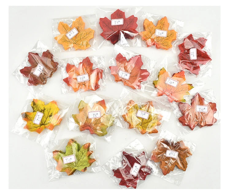 50/100/200Pcs Artificial Silk Maple Leaves Fabric Tree Leaf DIY Halloween Thanksgiving Day Multicolor Autumn Fall Party Decors
