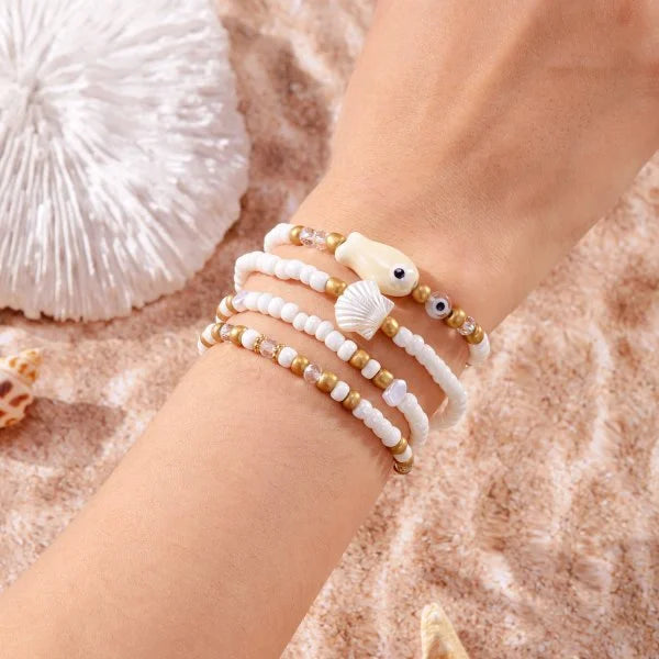 Bohemian Imitation Shell Beads Bracelet For Women Sea Star Turtle Woven Rope Bracelet Handmade Friendship Beach Holiday  Jewelry