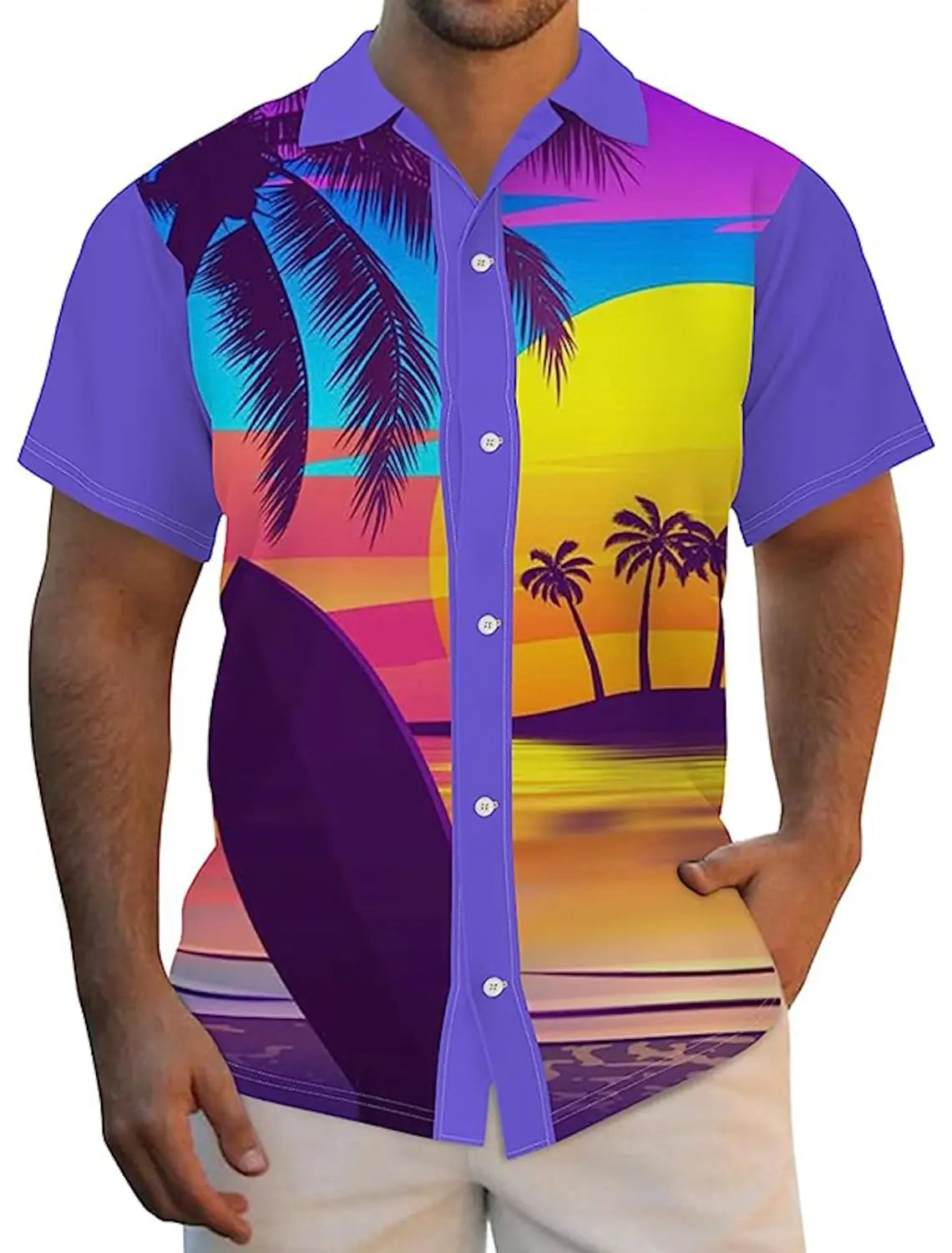 Men's Shirt Summer Hawaiian Shirt Graphic Prints Palm Tree Turndown Outdoor Street Short Sleeves Button-Down Print Clothing